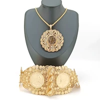 algerian metal waist chain gold plated pendant female necklace set arabian long sleeve belt middle eastern bridal necklace