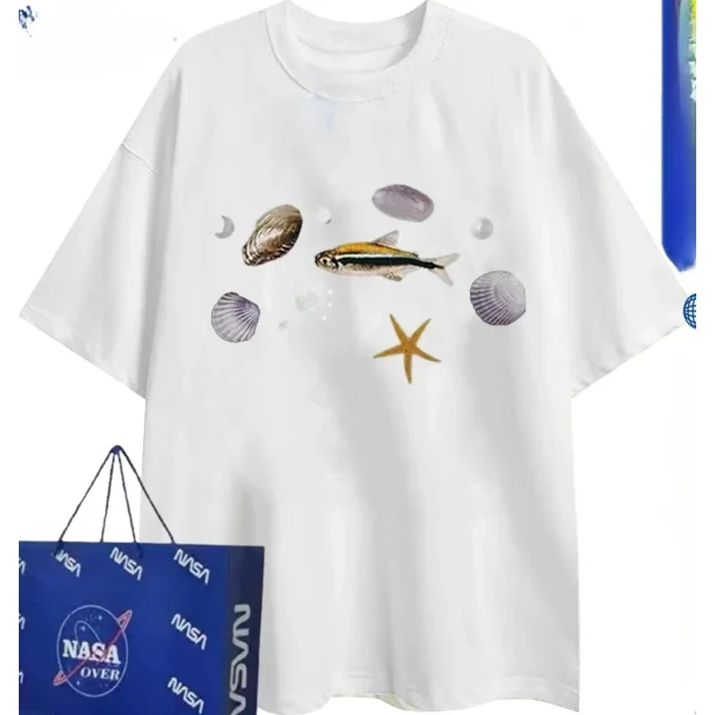 Мужская и женская футболка с принтом Sea World Повседневная Свободная коротким