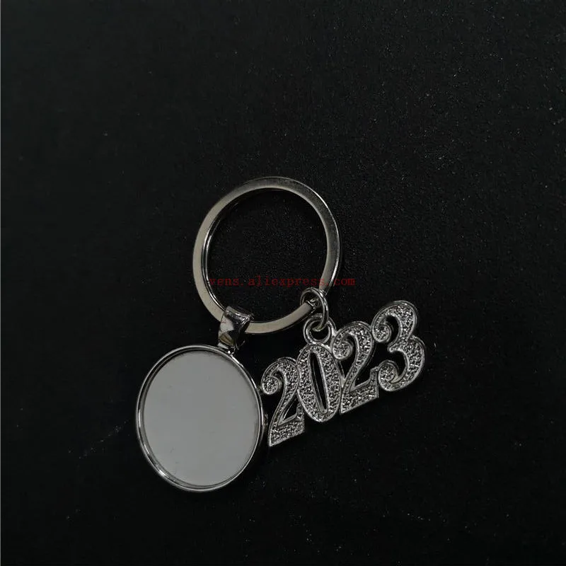 

sublimation blank 2023 new year keychains metal key ring hot transfer printing consumables 25pcs/lot