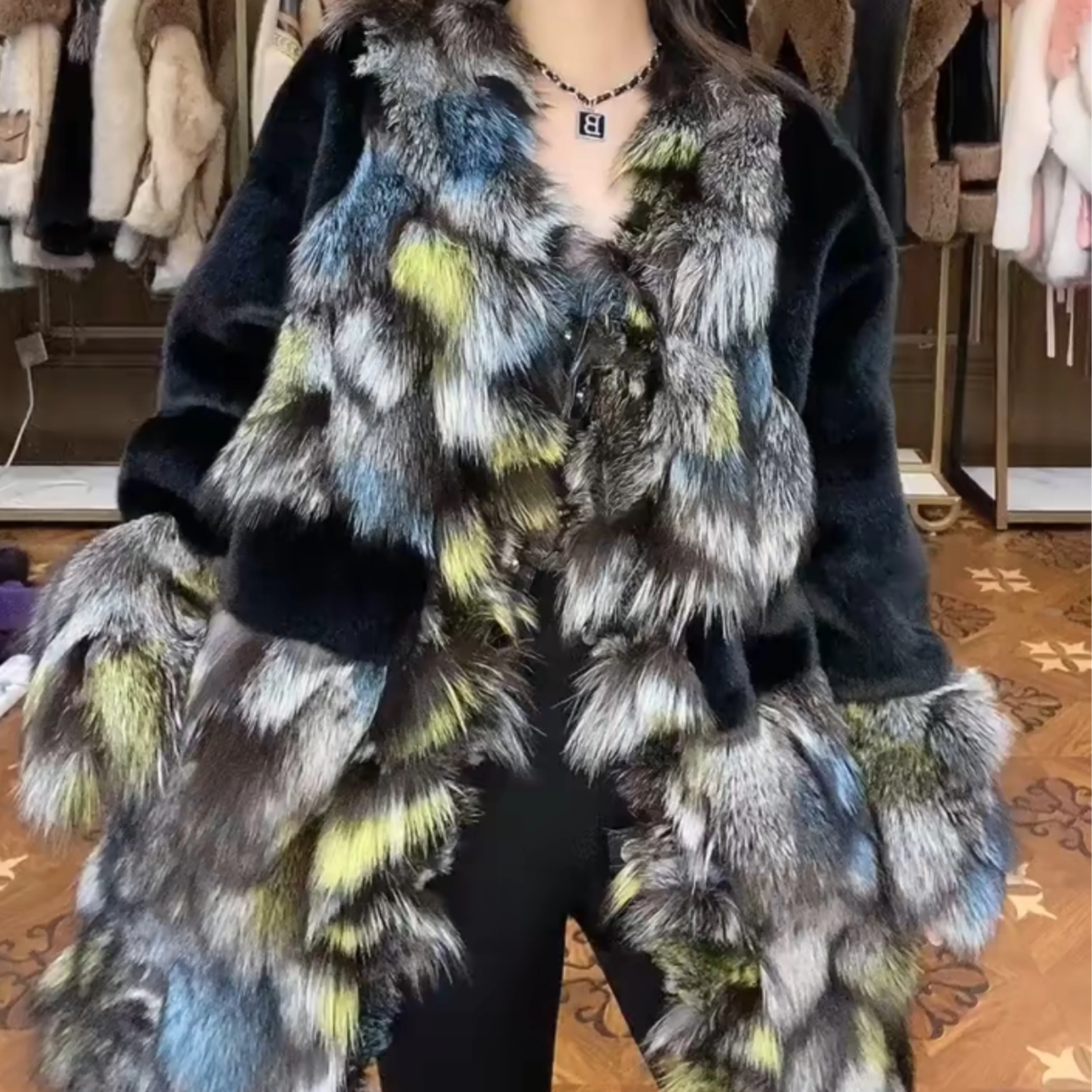 Winter Coat Women 2022 New Imported Fox Fur with European Mink Fur Jacket Long-Sleeved Ladies Mid-Length Warm Slim Fashion Coats