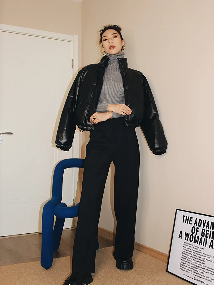 VanessaLab новая зимняя черная короткая пуховая хлопковая женская утягивающая