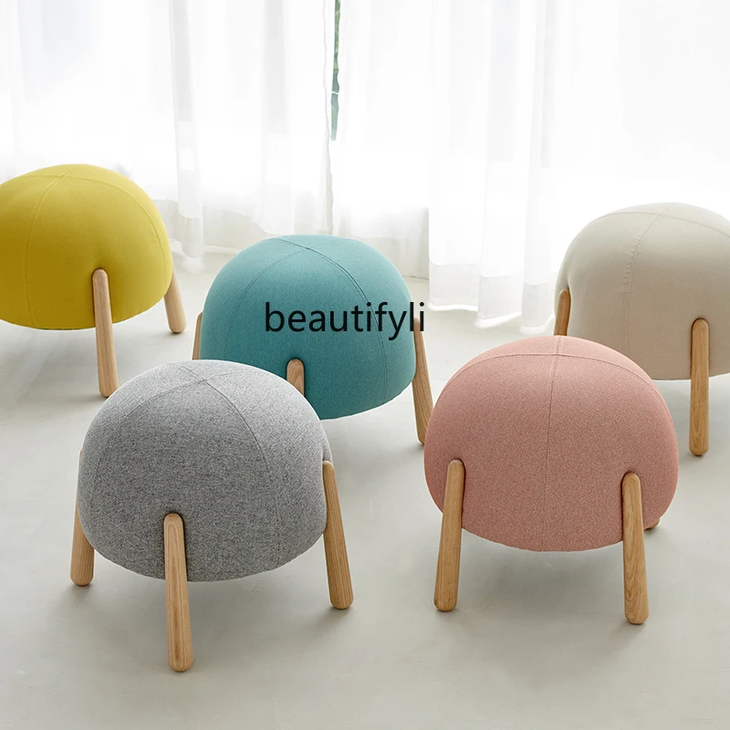 

zq Mushroom Lazy Board Nordic Solid Wood Fabric Children's Stool Shoe Changing Stool Colorful Cute