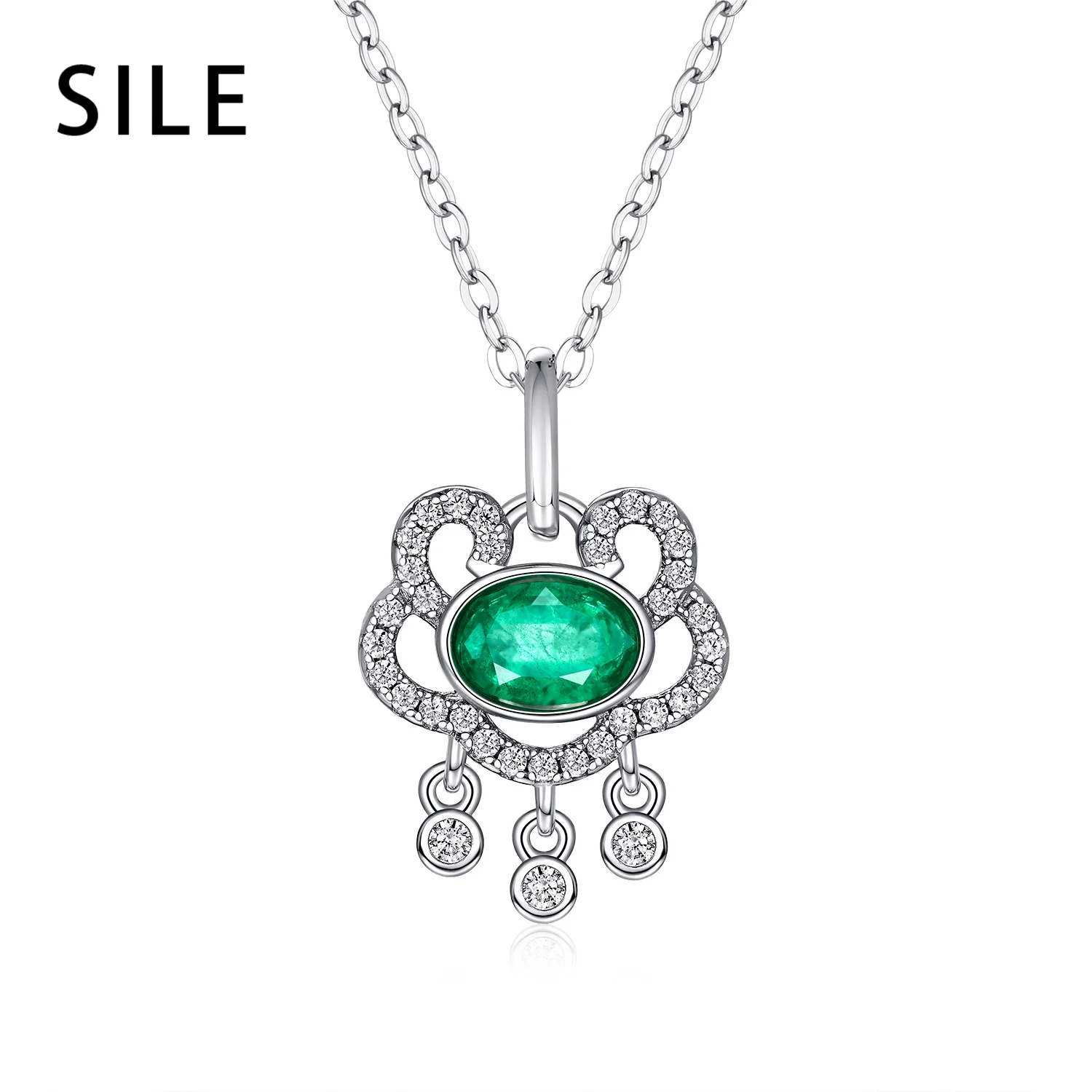 

SILE 0.55CT Natural Emerald Pendant Necklace Women 925 Silver Clavicle Chain Genuine Gemstone Collares Mujer Frog Shaped Jewelry
