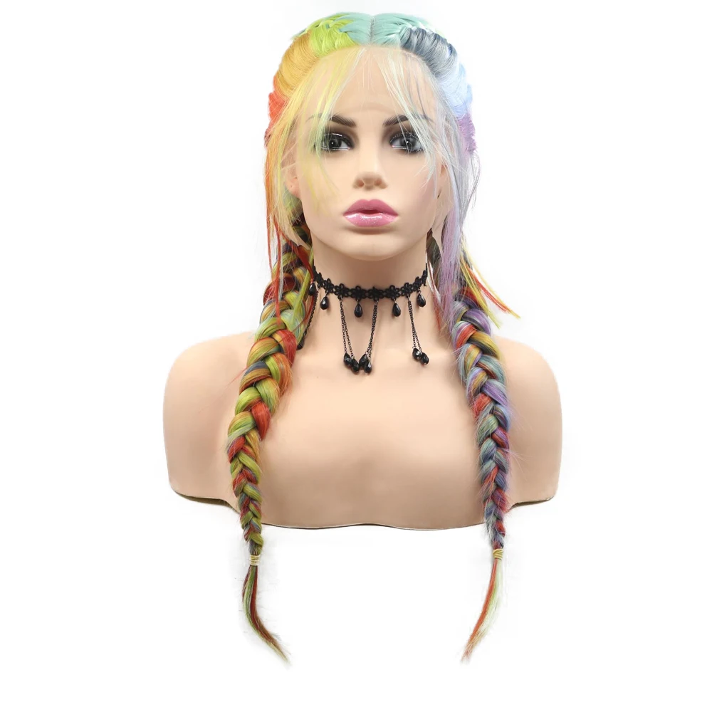 Sylvia Synthetic Lace Front Wig Eight Colors Braided Hairs Middle Parting Wigs For Women Cosplay Or Daily Use