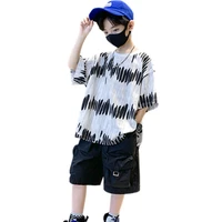 new boys short sleeve tie dye tshirtshorts summer sports suit for kids sets childrens fashion two piece clothes 6 8 12 14 ages