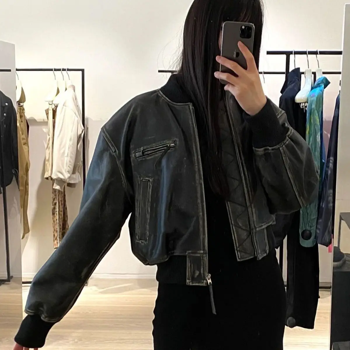 

2023 осень/зима новые кожаные куртки Ins старое кожаное короткое пальто