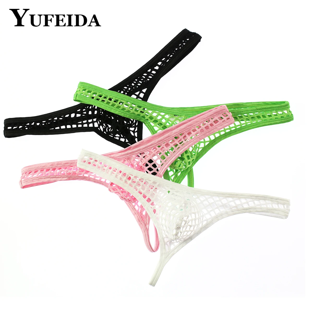 

YUFEIDA Men's Se Panties See-through Fishnet Briefs Low Waist Elastic Waistband Thong Hollow Out Bulge Pouch Underpant Underwear