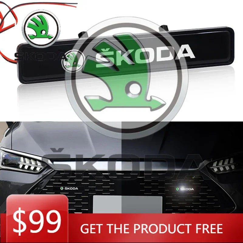 Фото Декоративная светодиодная лампа для передней решетки автомобиля Skoda, световой указатель для Skoda Octavia, Rapid, Fabia, Superb, Kodiaq, Scala, Karo №1