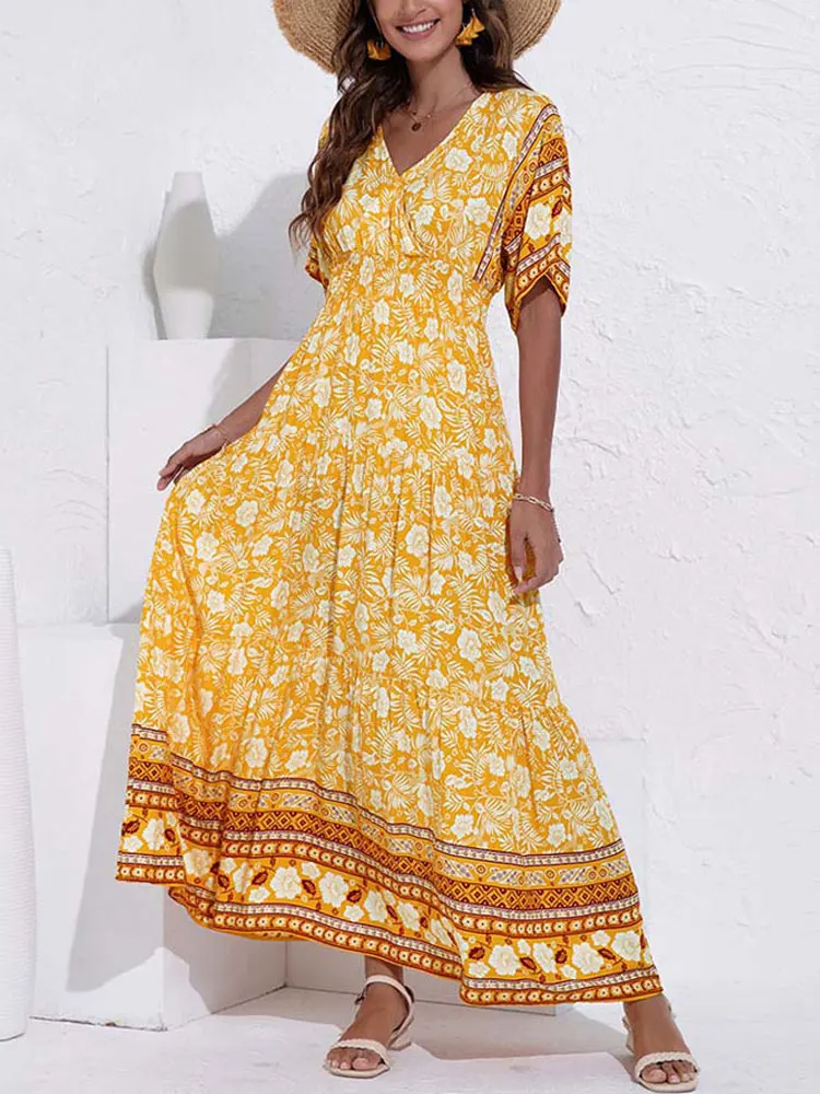 

Summer Dresser 2023 Maxi Boho Dress Women Elegant Long Floral Dress Ladies Flower Print Bohemian Party Dress for Women