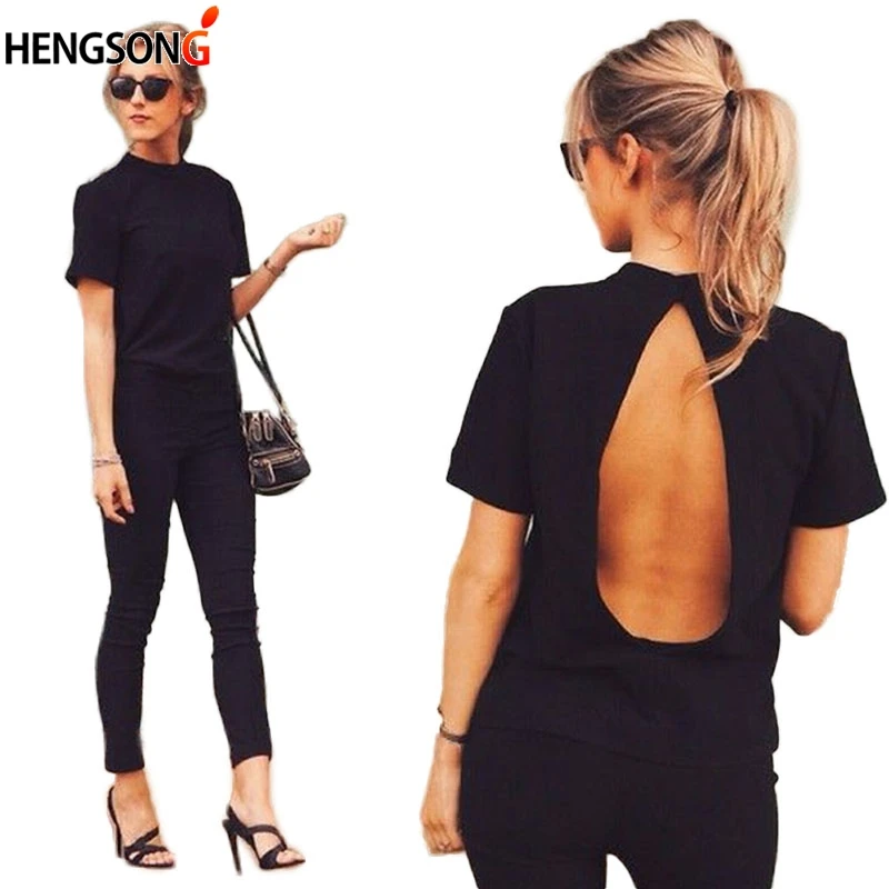 

2022 New Summer Fashion Casual Short Sleeve T Shirt Women Backless T Shirt Women Clothes O-Neck T-Shirt Tops