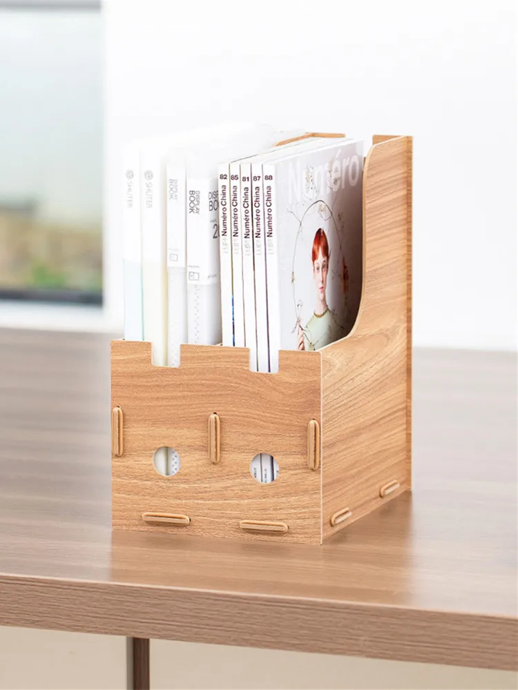 

DIY Wooden Offiice Desktop Files Holder Book/Magazines Shelf Creative Multi-Use Storage Box Table Organizer Stationary Rack