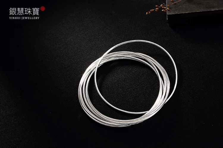 

Natural 925 sterling silver Multi-turn retro temperament all-match simple ladies jewelry bangles 58-64mm