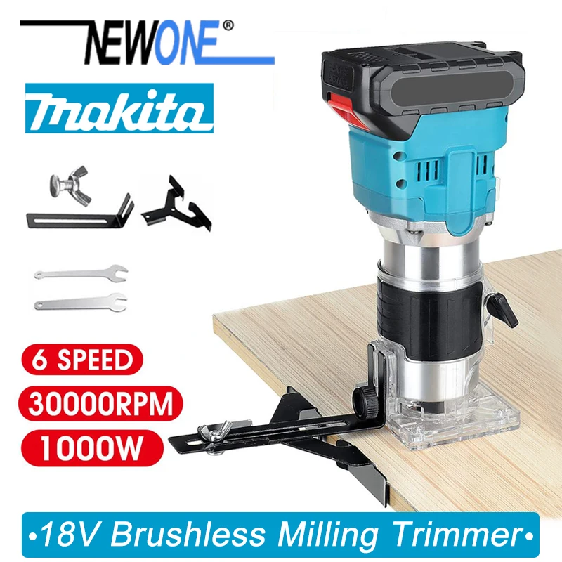 NEWONE 18V Brushless Cordless Electric Hand Trimmer Engraving Slotting Trimming Carving Machine Router for Makita Battery