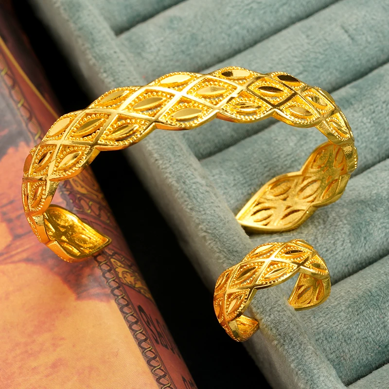 

Набор женских медных позолоченных браслетов и колец, турецкое арабское свадебное Ювелирное Украшение для невесты, этнические подарки для н...