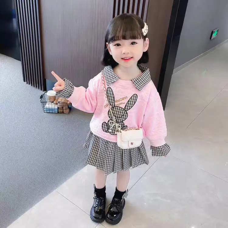 

Children's Clothing Autumn New Girls Suit Plaid Lapel Top + Pleated Skirt Two-piece Set Skirt Sets Kids Clothes Girls