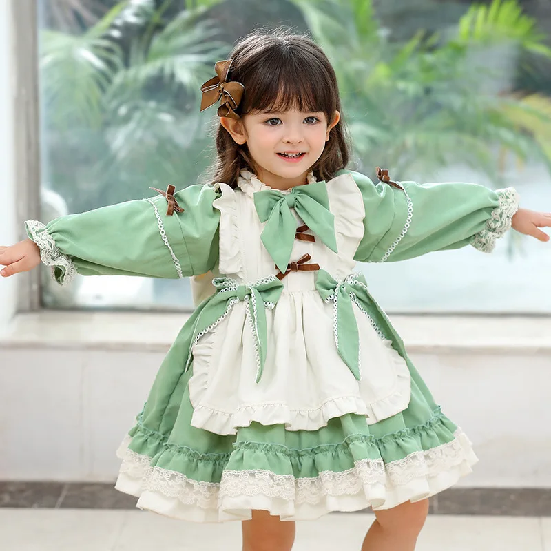 

Spanish Girls Dresses for Children Lolita Party Dress Elagant Girls Long Sleeve Court Ruffles Style Princess Dress 2-7T Years