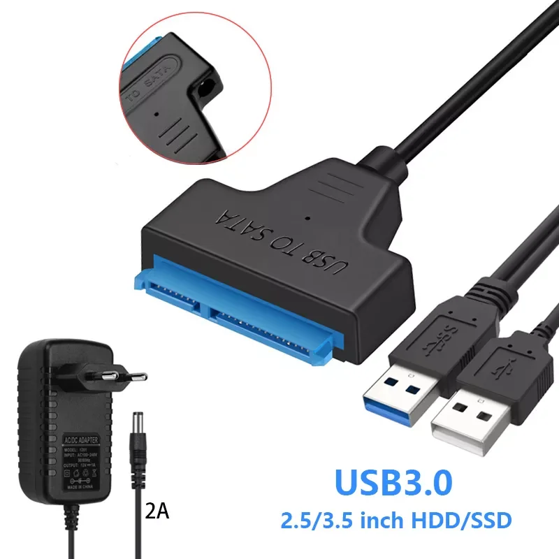 

Кабель Sata USB 3,0 с адаптером питания 2,5 3,5 дюйма внешний разъем для жесткого диска SSD HDD 22Pin адаптер sata a usb