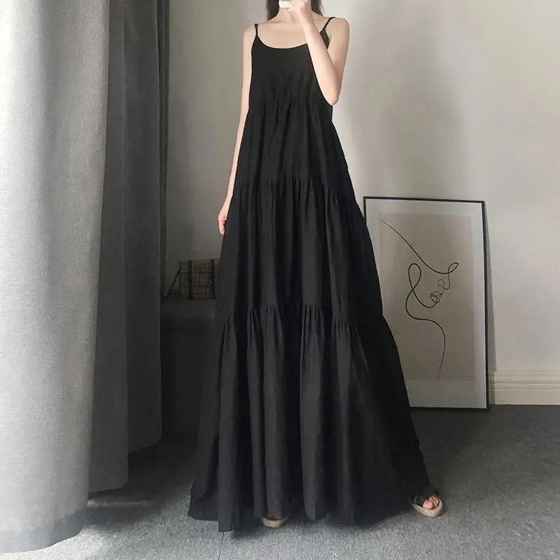 Женское длинное платье на бретельках летнее свободное большого размера 50 00 кг