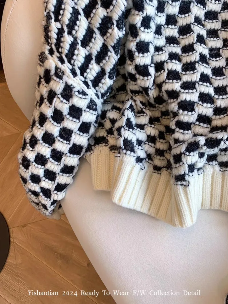 Женский Повседневный джемпер в клетку свободный трикотажный свитер контрастных