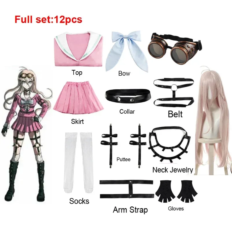 Фото Danganronpa V3 Miu Irama, платье для косплея для девочек, костюм моряка, полный комплект, комплекты париков, бесплатный пояс, воротник, носки, очки NM28 №1