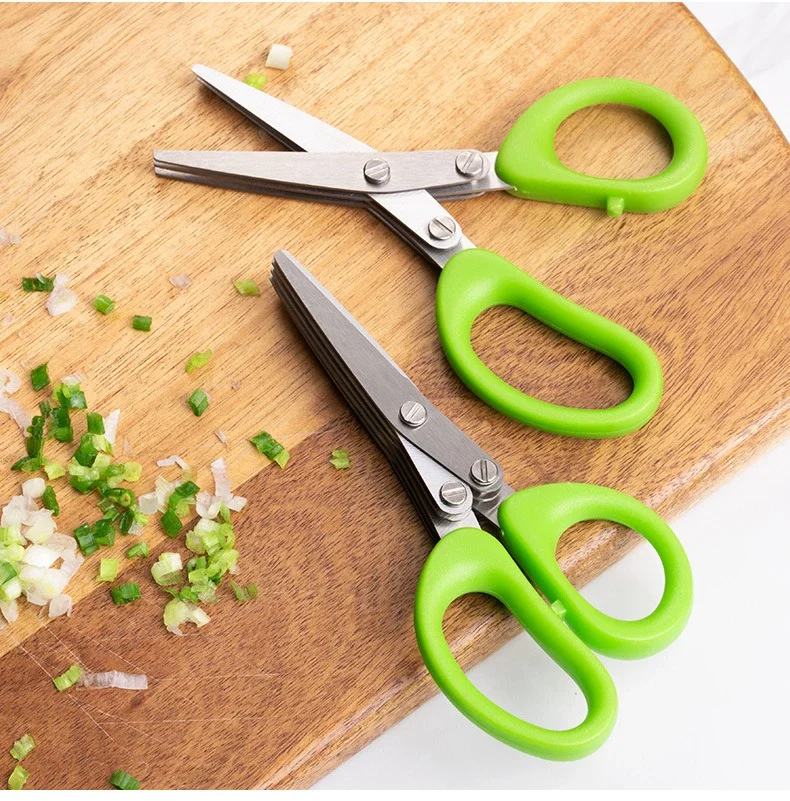 

1PC Multi-functional Stainless Steel 3/5 Layer Kitchen Scissors Pepper Shredded Chopped Scallion Cutter Laver Cut Cooking Tool