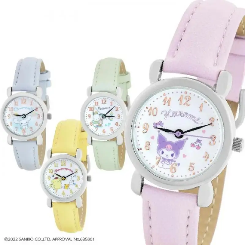 

2023 Sanrio Children Watch Pochacco Kuromi Pompom Purin Cinnamoroll Kawaii Leather Watch Anime Plush Toy for Girl Birthday Gift