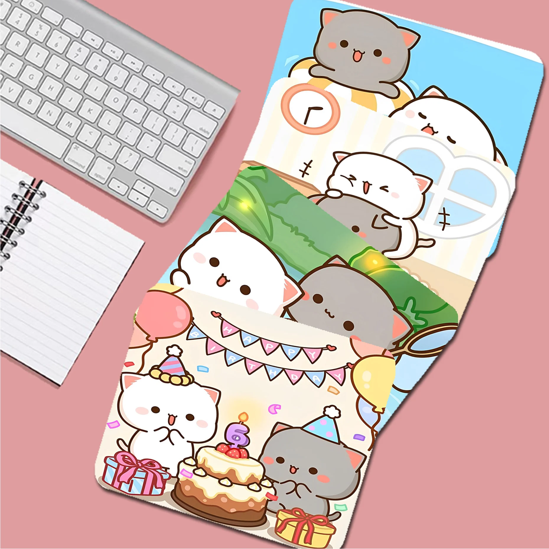 

Peach Cats Mousepad Non-slip Lockedge Cartoon Anime Gaming Mouse Pad Keyboard Mouse Mats Smooth Company for PC Gamer Mousemat