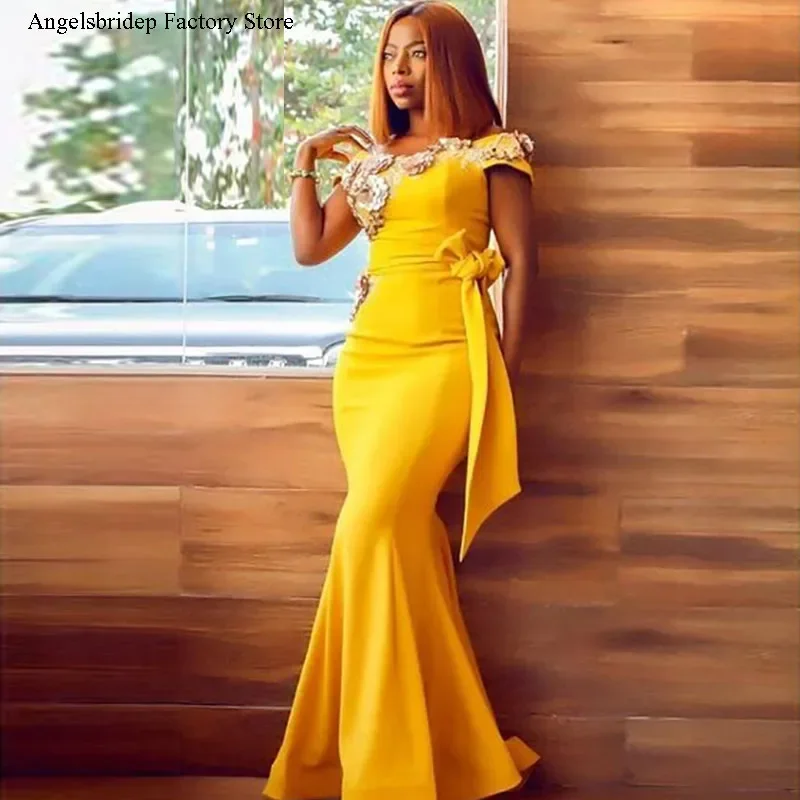 

Mermaid Evening Dresses 2021 Long Evening Gowns Yellow Sequin Prom Dress Party Vestidos De Noche 2021 Baljurken