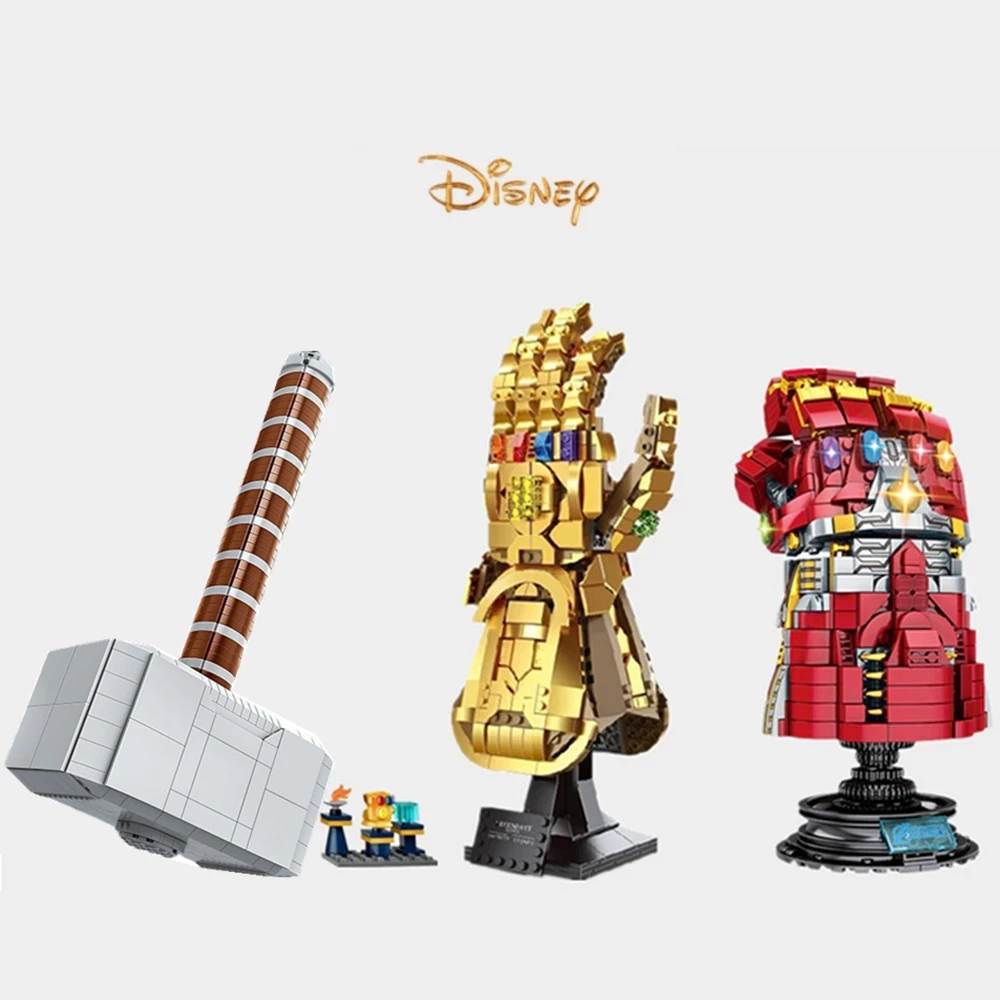 

Disney Marveling Avengers Thor Hammer Thanos Iron Man Infinity Gauntlet Mjolnir Stormbreaker Toy Weapon Building Block Brick Kid