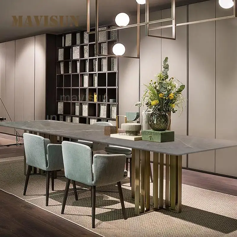 

Высококачественный мраморный обеденный стол в итальянском стиле для большой квартиры, 2 м, современный минималистичный большой кухонный стол под заказ