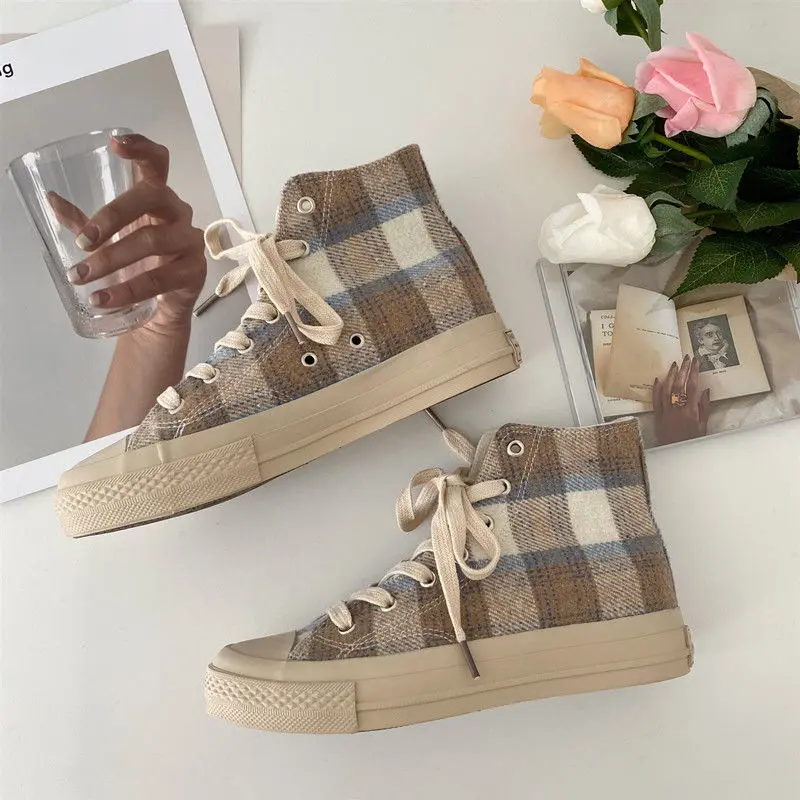 

Fall Women's Espadrilles Casual Plaid Fashion Student Canvas Sneakers Women's Shoes