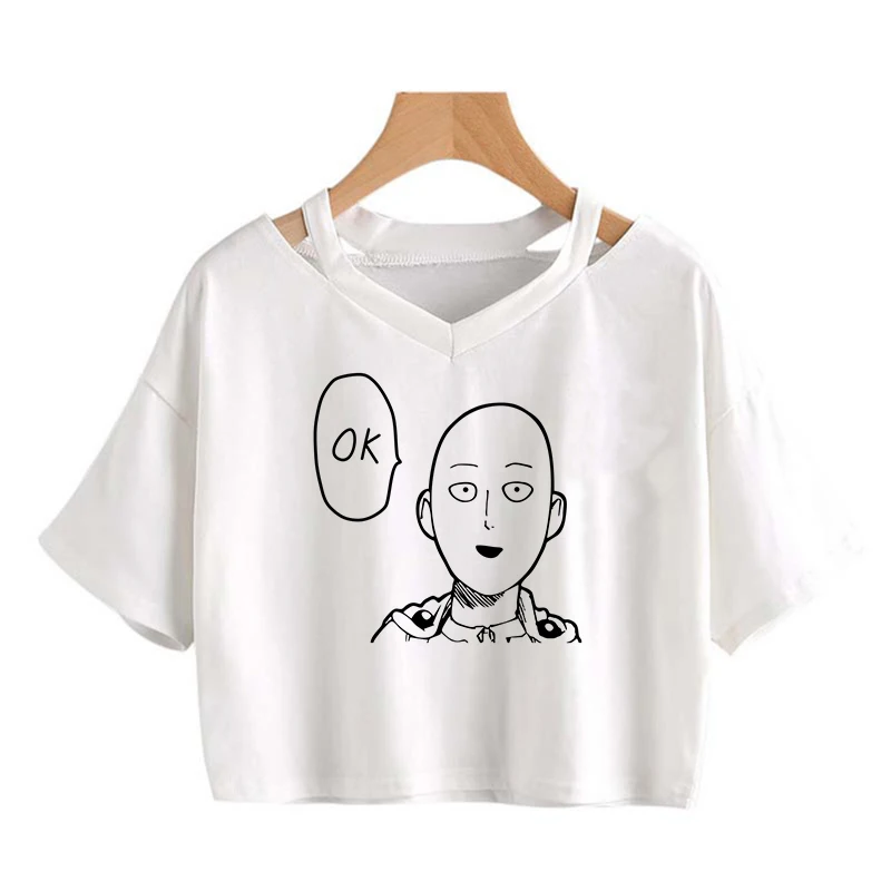 

Футболка с принтом Аниме One Punch Man, женская футболка в стиле Харадзюку гранж, забавная мультяшная футболка, летний кроп-топ, женская футболка ...