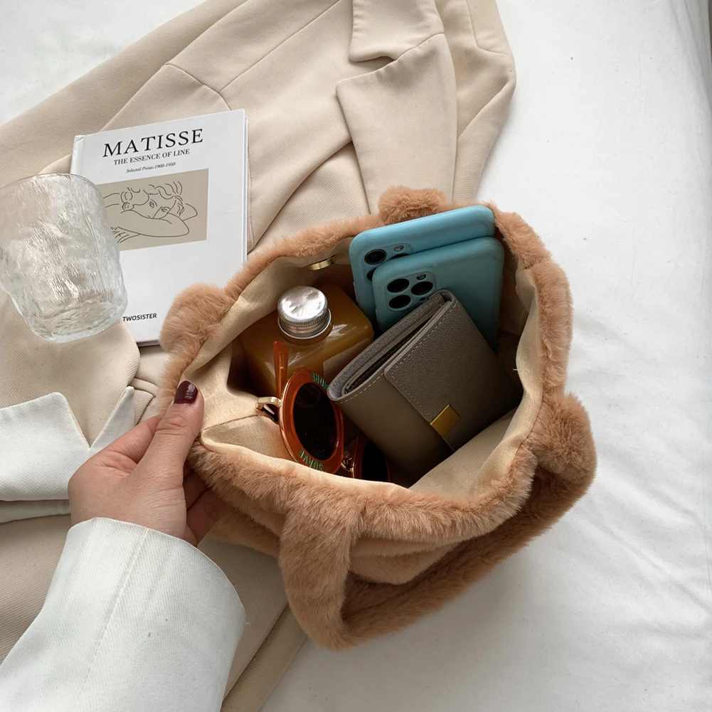 Женские мягкие плюшевые ручные сумки из искусственного меха однотонные для