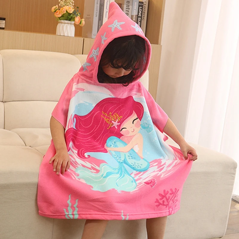 

Kids Hooded Bath Towel Microfiber Boys Girls Plus Size Beach Towels Super Absorbent Cute Cartoon Child Sunscreen Beach Shawel