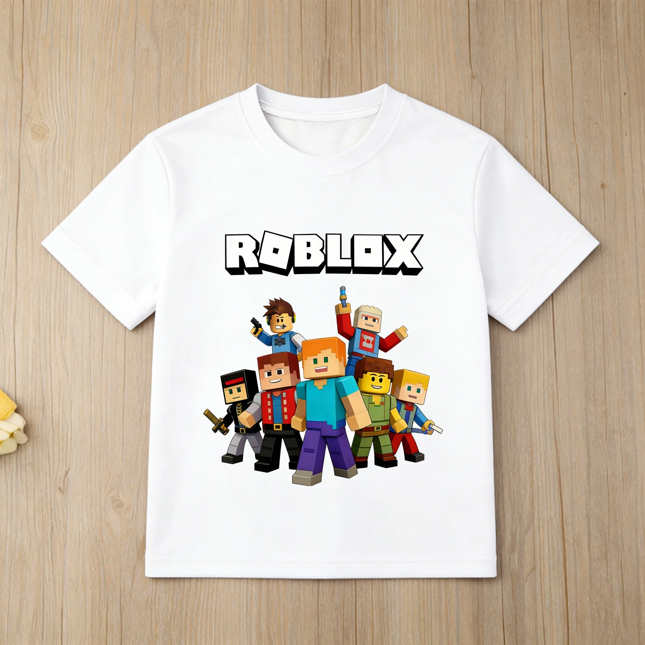 Фото Хлопковая футболка с принтом персонажей мультфильмов Roblox для мальчиков, детские топы с короткими рукавами, мягкая детская футболка, футболка с изображением игры Roblox №1