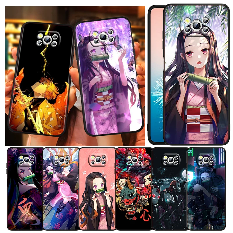 

Demon Slayer Animation For Xiaomi Civi Mi Poco X4 X3 NFC F3 GT M4 M3 M2 X2 F2 Pro C3 4G 5G Soft TPU Cover Black Phone Case