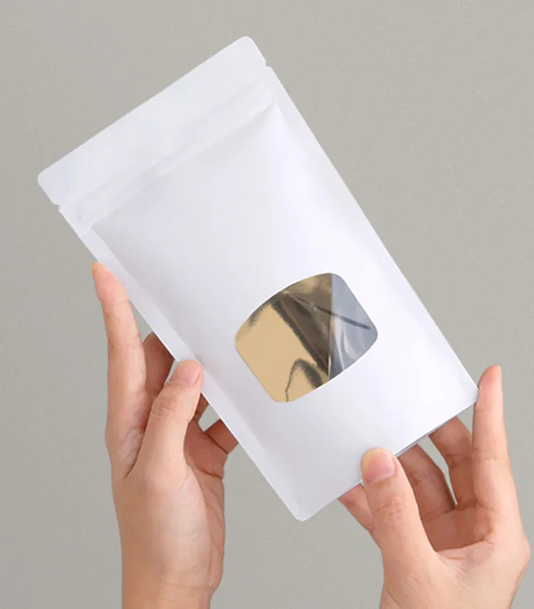50pcs 3D White Kraft Paper Window Zip Lock Bag Reclosable Foil Inlay Ground Coffee Snack Tea Chocolate Gift Packaging Pouches |