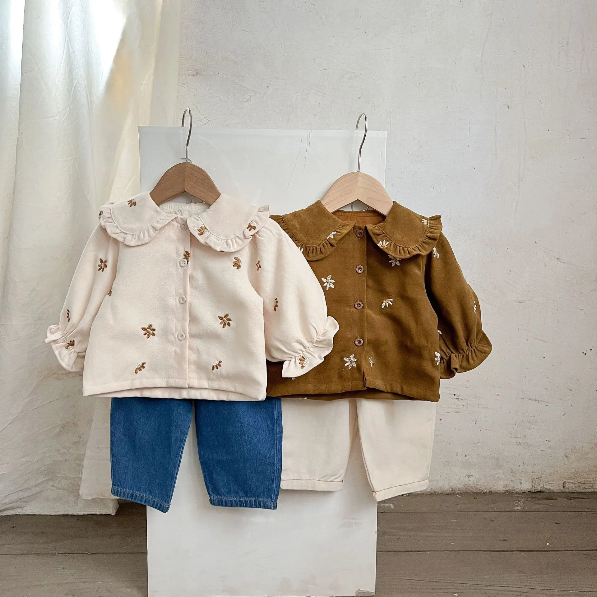 

Baby Set for Girl Spring Summer Infant Floral Embroidery Long Sleeve Tops+Pants Newborn Suits Kids Children Clothing