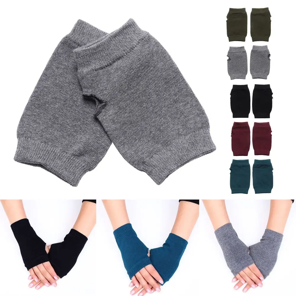 

Перчатки с открытыми пальцами для женщин и девушек, теплые трикотажные шерстяные митенки с открытыми пальцами, для зимы и осени