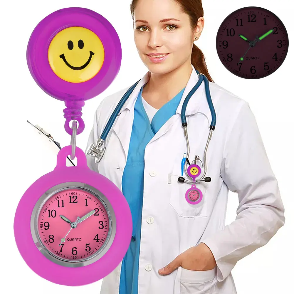 Nurse Watch with Clip Cute Smiling Brooch Pendant Hanging Pocket Watch Gift Set Penlight for Women Doctor Medical Led Flashlight