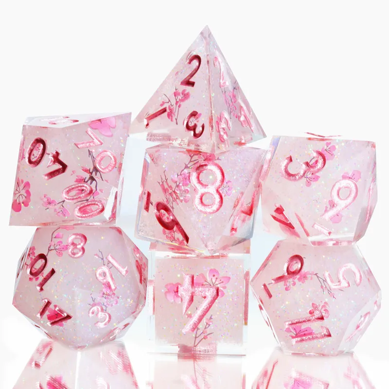 

MINI PLANET New Design Layered Dice With Stickers Sakura DND Dice Set Polyhedral Resin Dice RPG MTG D&D D20 Dice Set Sharp Edges