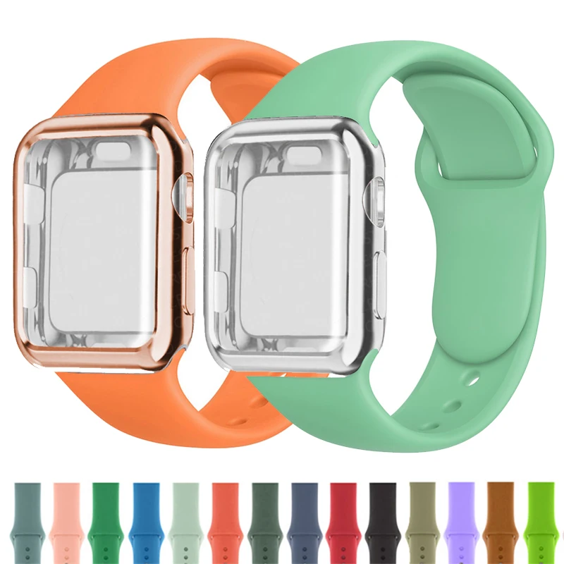 

Soft Case+Strap For Apple Watch Band 44mm 40mm 38mm 42mm 45mm Silicone Wristband Bracelet correa Apple Watch Series 7 6 5 4 3 SE