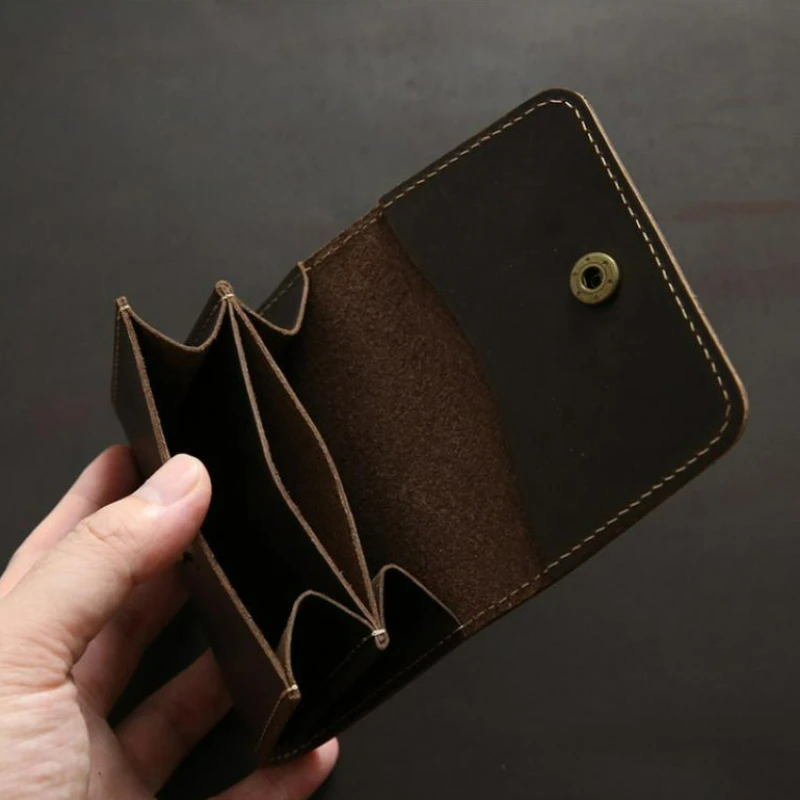 Retro Casual Men's Head Layer Cowhide Short Wallet Genuine Leather Men's Bag Student Small Wallet Card Bag Youth Coin Bag