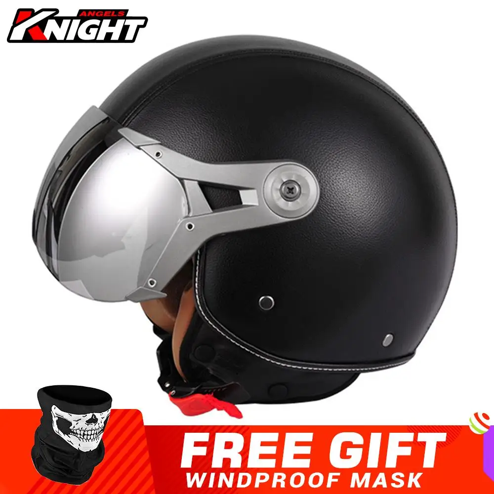 

Motorcycle Half Helmet Casco Moto Leather Retro Helmet Motorbike Racing Helmet ECE Certification Anti-fog Reflective Lens