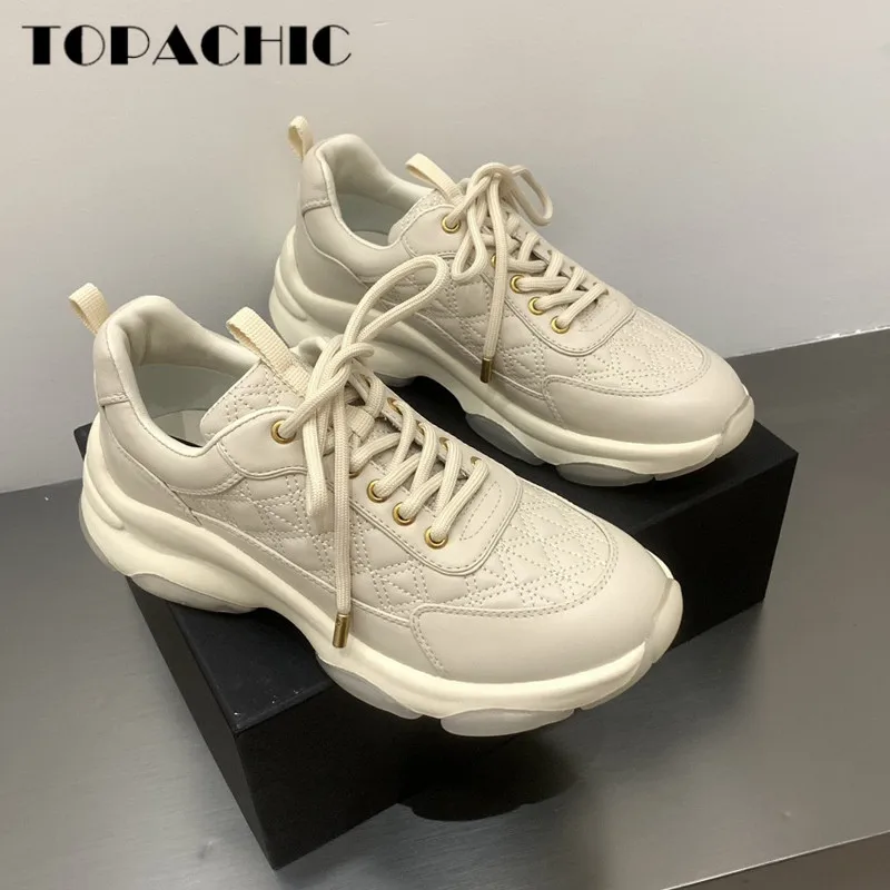 

6.20 High Quality Heavy Industry Sewing Plaid Genuine Sheepskin Thick Sole Lace-up Casual Sports Shoes Women