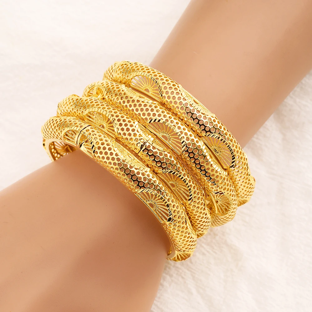

4pcs/Set Dubai Gold Color African Bridal Wedding Openable Bangle For Women Saudi Arab Exquisite Pattern Bracelet&Bangles Jewelry