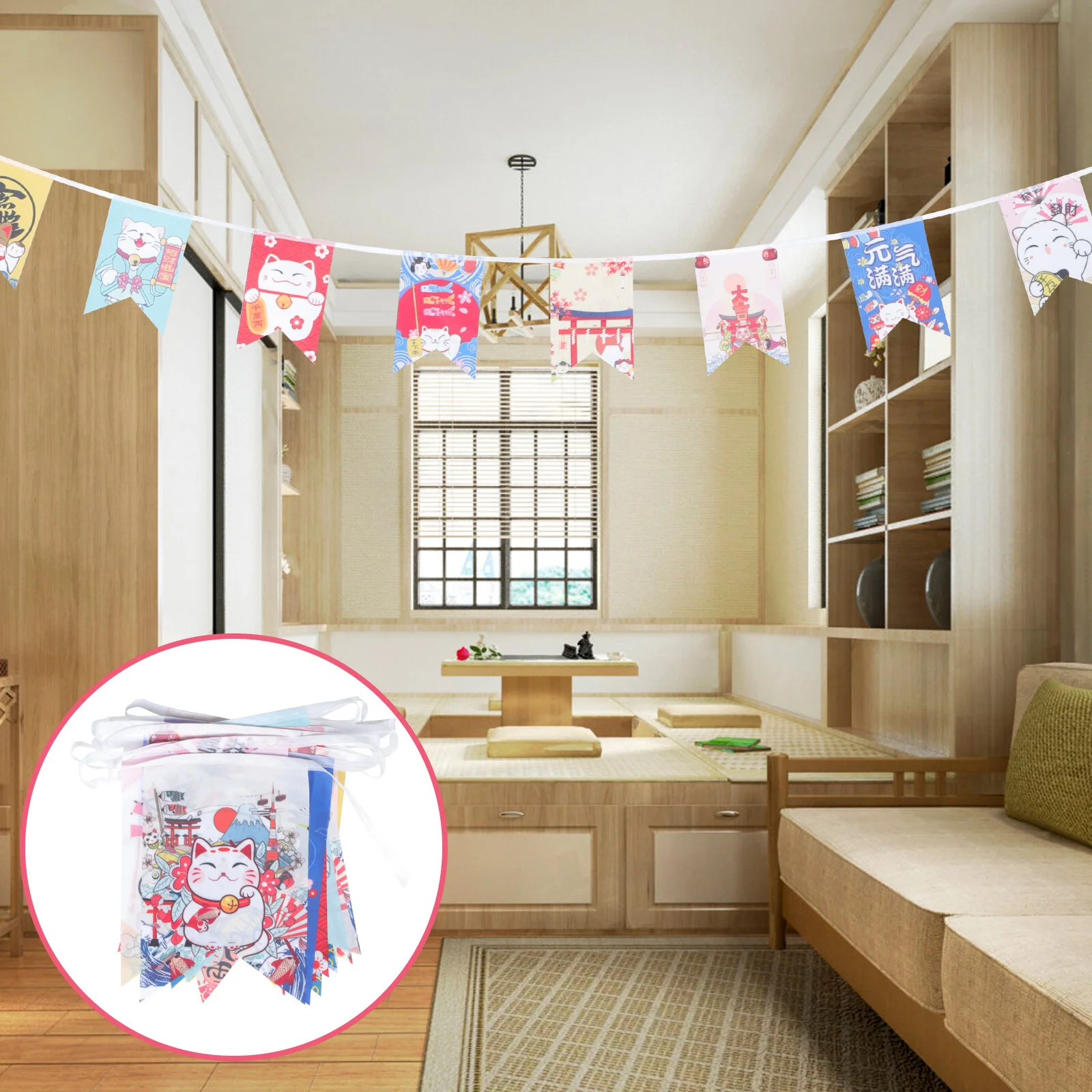 

Lucky Cat Decorative Hanging Banner Asian Decor Japanese Bunting Flags