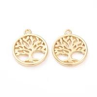 5pcs brass pendants long lasting plated flat round with tree of life real 18k gold plated 18x15x1 5mm hole 1 6mm