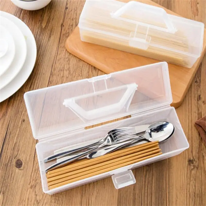 

Portable Tableware Storage Rack With Lid Handheld Chopsticks Tableware Spaghetti Noodle Food Storage Box Household Transparent