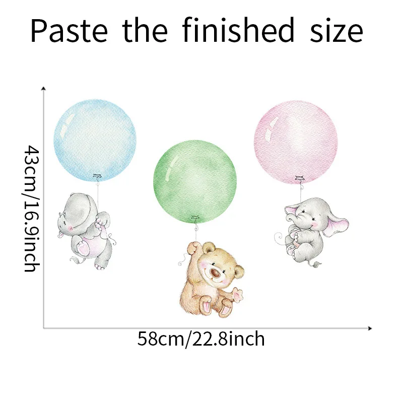 Ручная роспись 3 милых детских животных летают с розовыми воздушными шарами